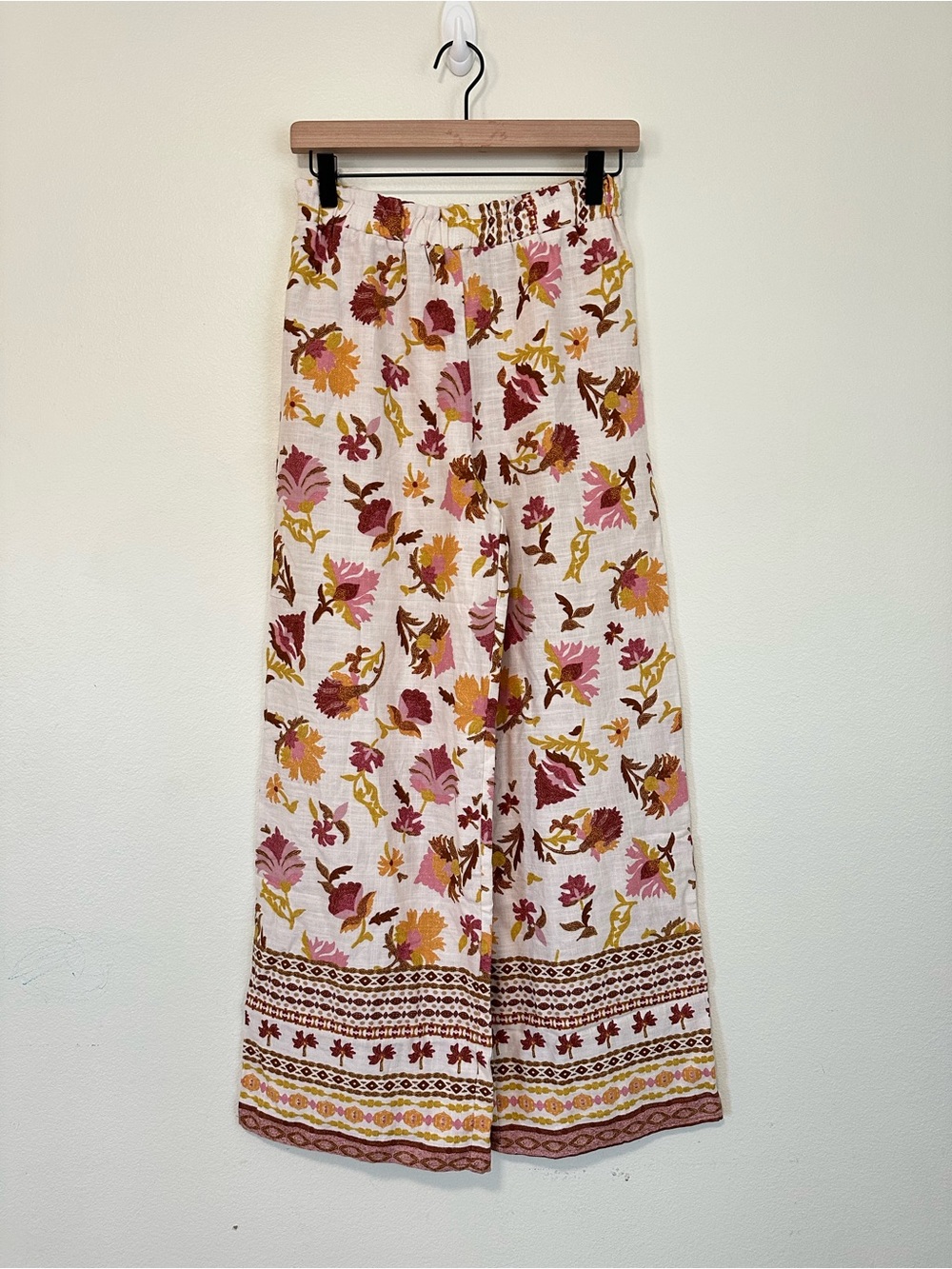 Good Luck Gem Boho Wide Leg Floral Pants - Pink & Mustard